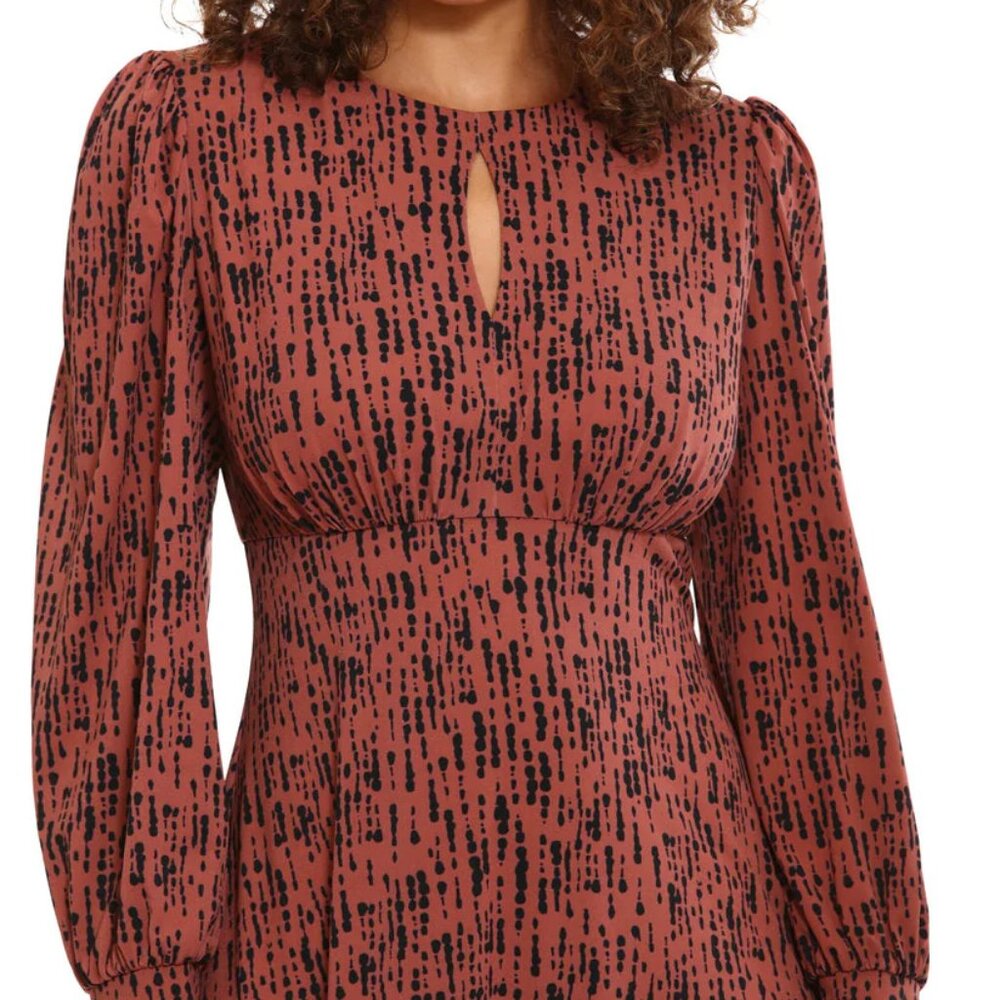 London Times Long Sleeve A Line Multi Print Formal Dress Pink & Black